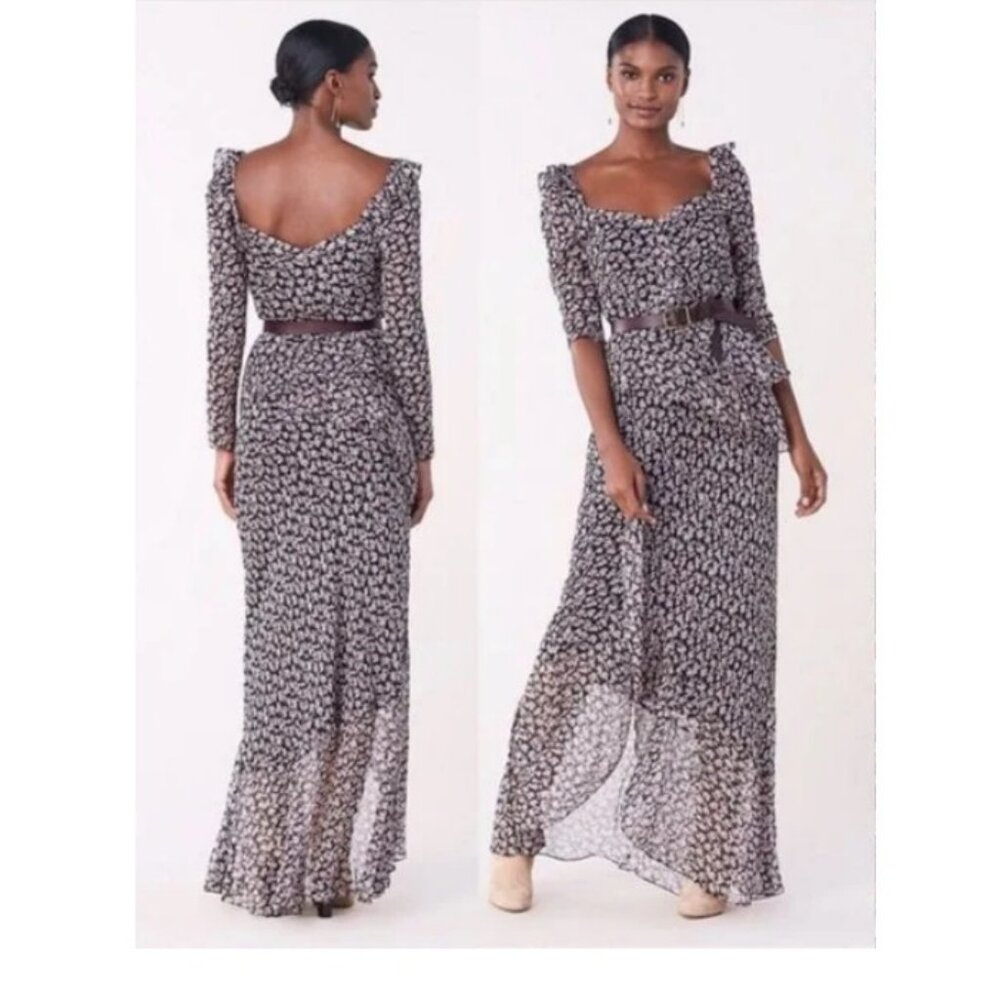 Diane Von Furstenberg Silk Black Vines Jasmyne Maxi Dress With Tags Sz 10 - Picture 3 of 14